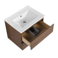 24" Wall Mounted Bathroom Vanity With Ceramic Sink, 2 Soft Close Drawers, Kd Package 2 Brown Oak Bathroom Wall Mounted Modern Plywood