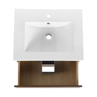 24" Wall Mounted Bathroom Vanity With Ceramic Sink, 2 Soft Close Drawers, Kd Package 2 Brown Oak Bathroom Wall Mounted Modern Plywood