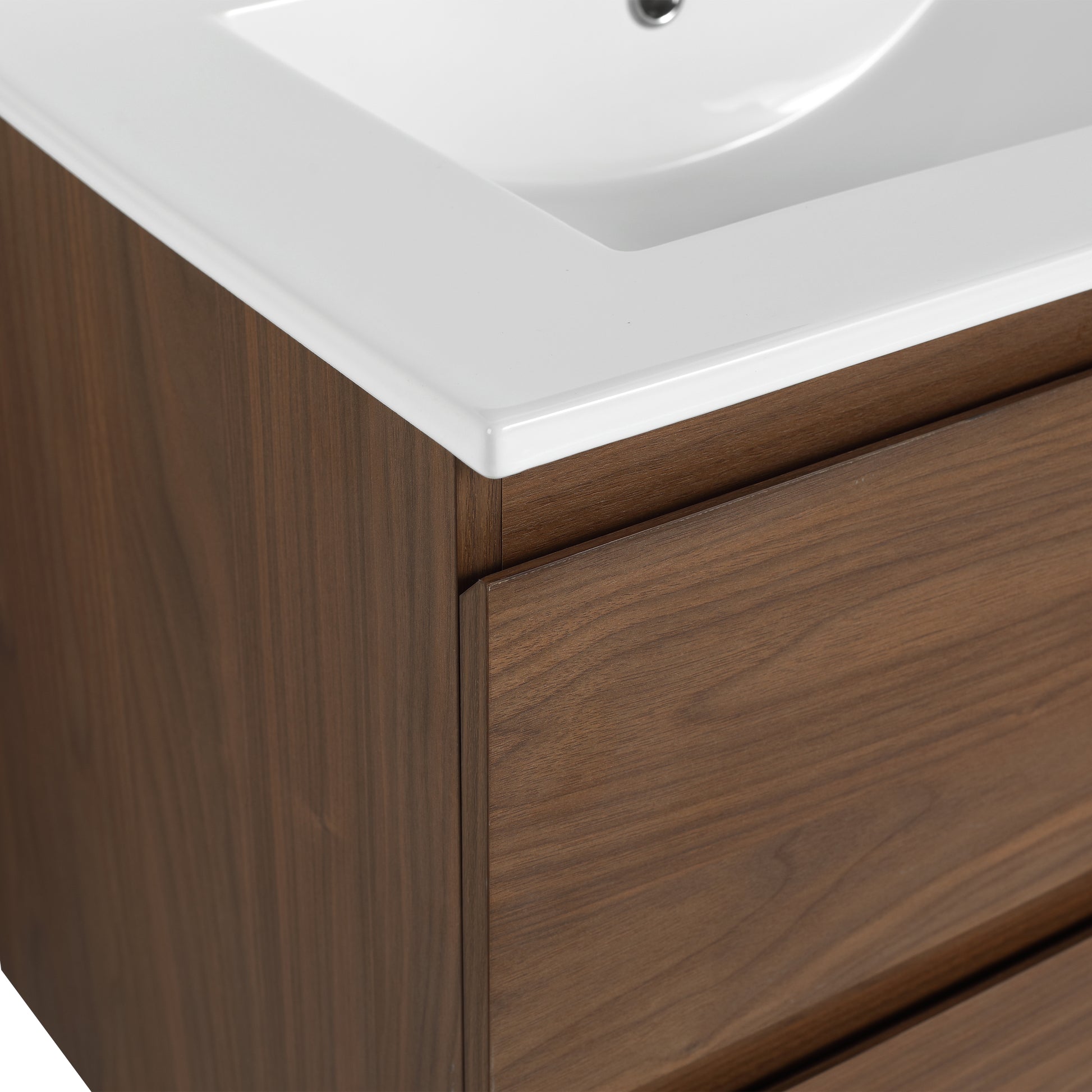 24" Wall Mounted Bathroom Vanity With Ceramic Sink, 2 Soft Close Drawers, Kd Package 2 Brown Oak Bathroom Wall Mounted Modern Plywood