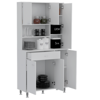 Della 90 Kitchen Pantry, One Drawer, Multiple Cabinets, Two Open Shelvess White White Primary Living Space Modern Particle Board Particle Board