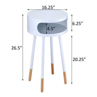 White And Natural Round 1 Shelf End Table White Primary Living Space Contemporary Shelves Round Wood Metal