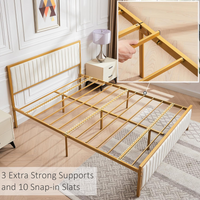 Bed Frame With Headboard & Footboard, Heavy Duty Steel Slats Platform, No Box Spring Needed Box Spring Not Required Queen Ancient Oak Mdf Steel