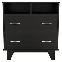 Portanova Two Drawer Dresser, Two Open Shelves, Superior Top, Four Legs Black Black Bedroom Modern Particle Board Particle Board