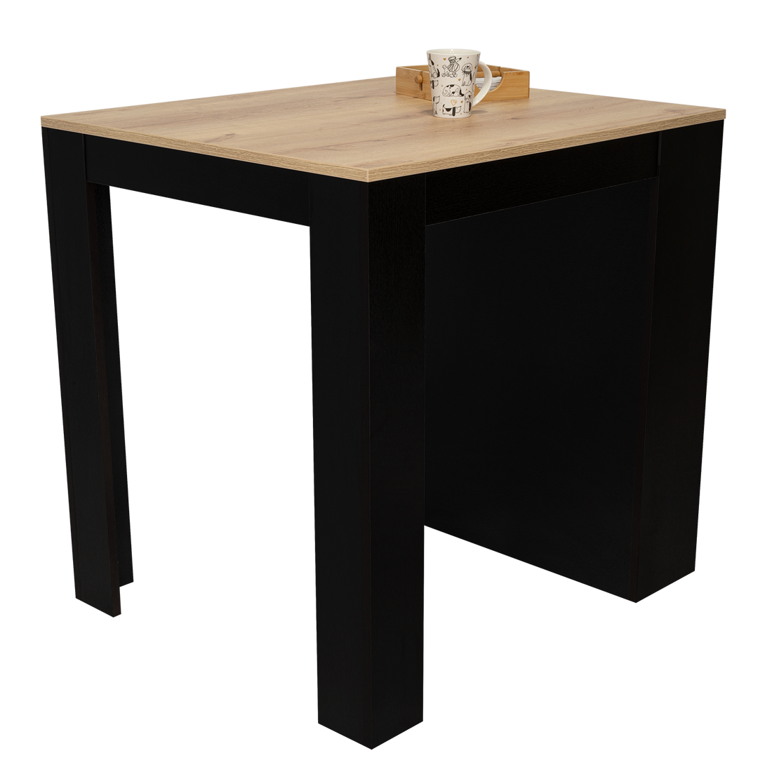 Tanna Kitchen Counter Dining Table ,Two Legs, Three Side Shelves Black Pine Multicolor Particle Board Particle Board