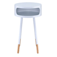 White And Natural Round 1 Shelf End Table White Primary Living Space Contemporary Shelves Round Wood Metal