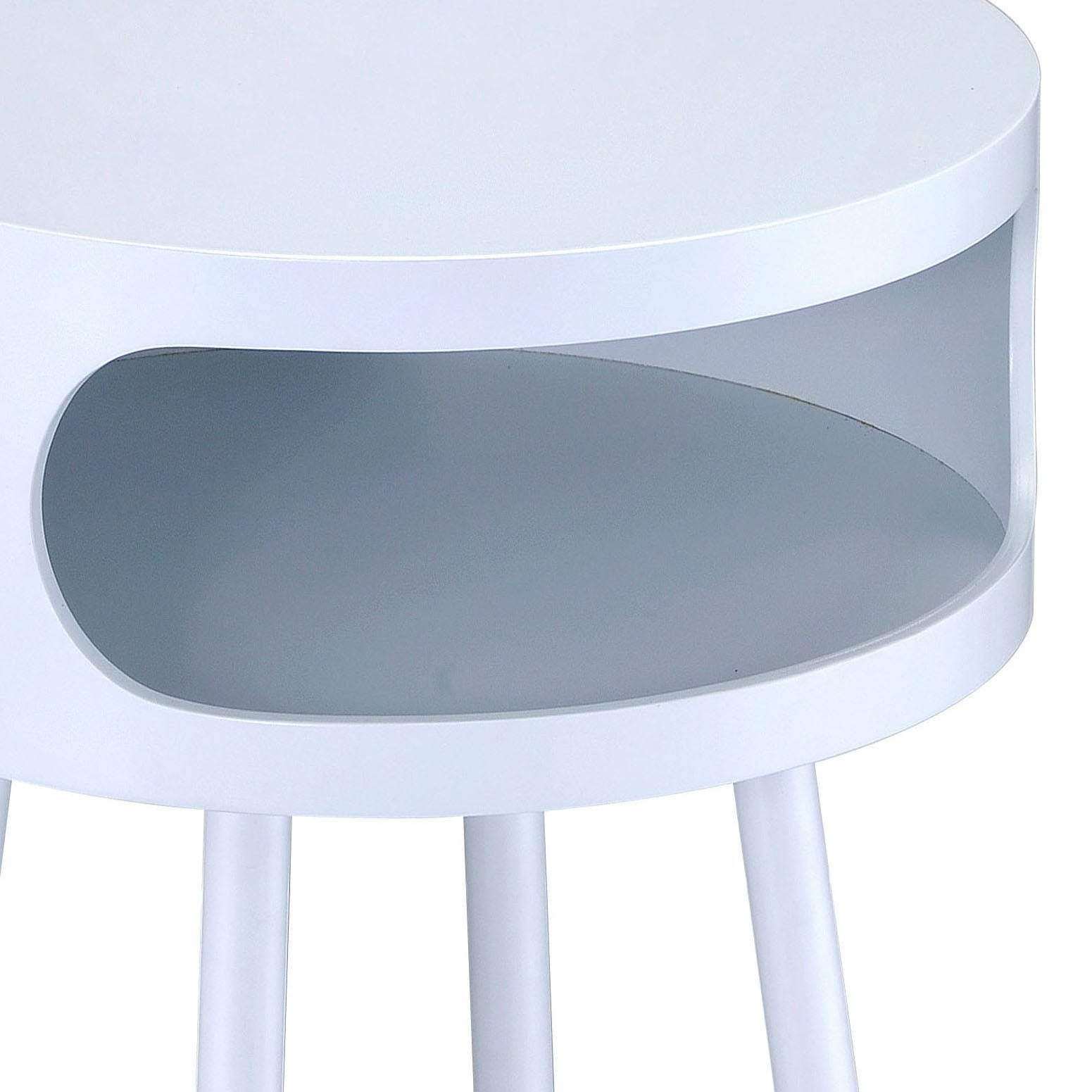 White And Natural Round 1 Shelf End Table White Primary Living Space Contemporary Shelves Round Wood Metal