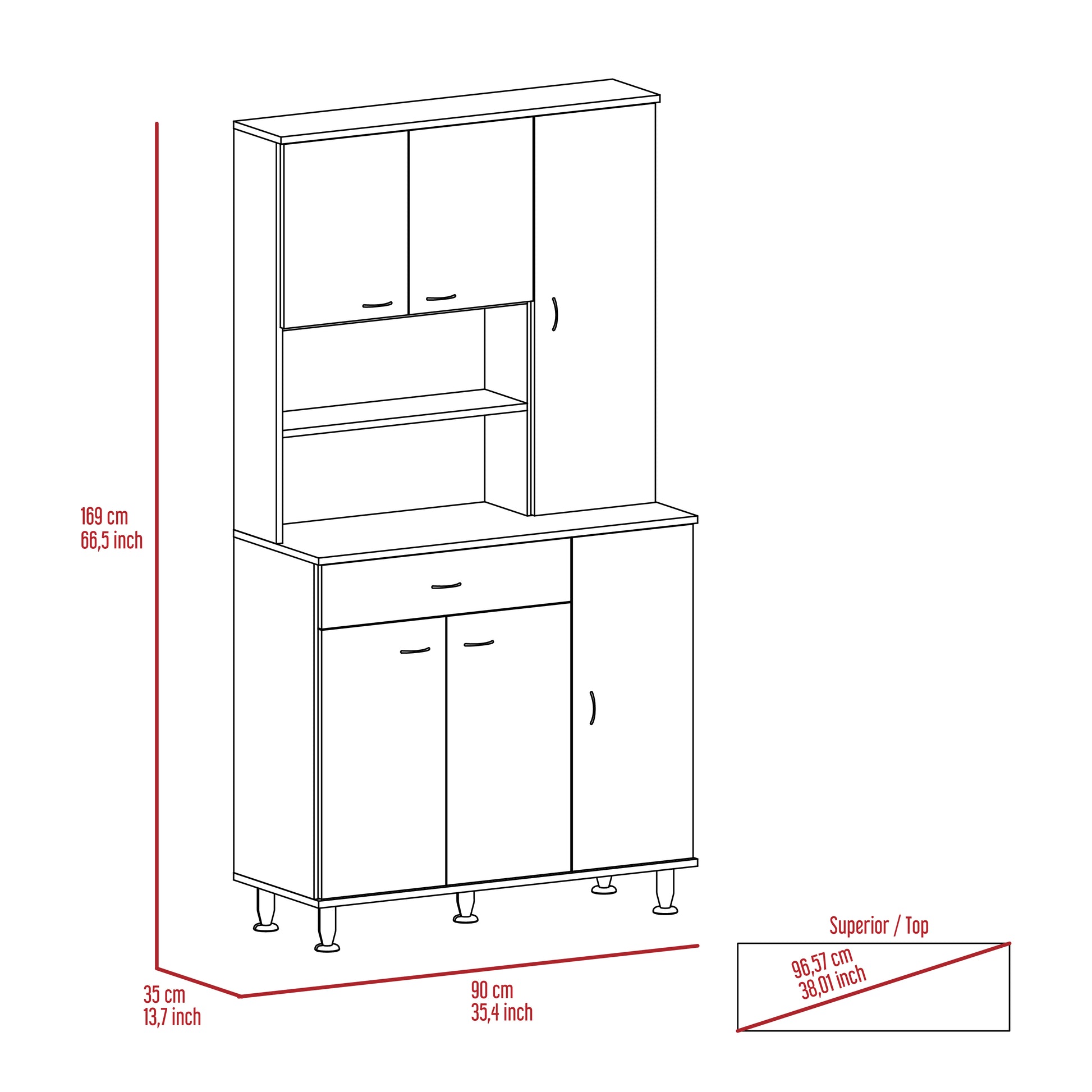 Della 90 Kitchen Pantry, One Drawer, Multiple Cabinets, Two Open Shelvess White White Primary Living Space Modern Particle Board Particle Board