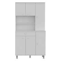 Della 90 Kitchen Pantry, One Drawer, Multiple Cabinets, Two Open Shelvess White White Primary Living Space Modern Particle Board Particle Board