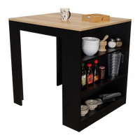 Tanna Kitchen Counter Dining Table ,Two Legs, Three Side Shelves Black Pine Multicolor Particle Board Particle Board