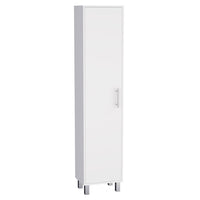 Laska 70" Tall Storage Cabinet Broom Closet With Broom Hangers,And Four Shelves White Particle Board