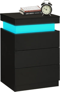 Led Black Nightstand Modern Multi Colour Led Night Table Bedside Tables For Bedroom, Living Room Black Particle Board