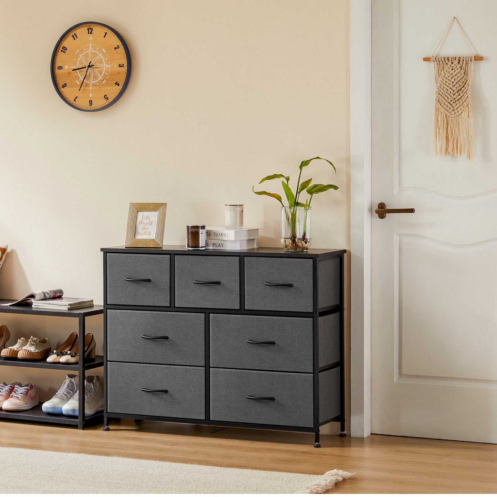 7 Storage Spaces, Assembled Wardrobe Lockers, Bedroom Furniture Lockers,Gray Gray Acacia Wood