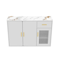 Contemporary Wood Storage Cabinet: Stylish Accent Buffet Sideboard With Doors For Versatile Use In Bedroom, Living Room, Kitchen & Hallway White Mdf