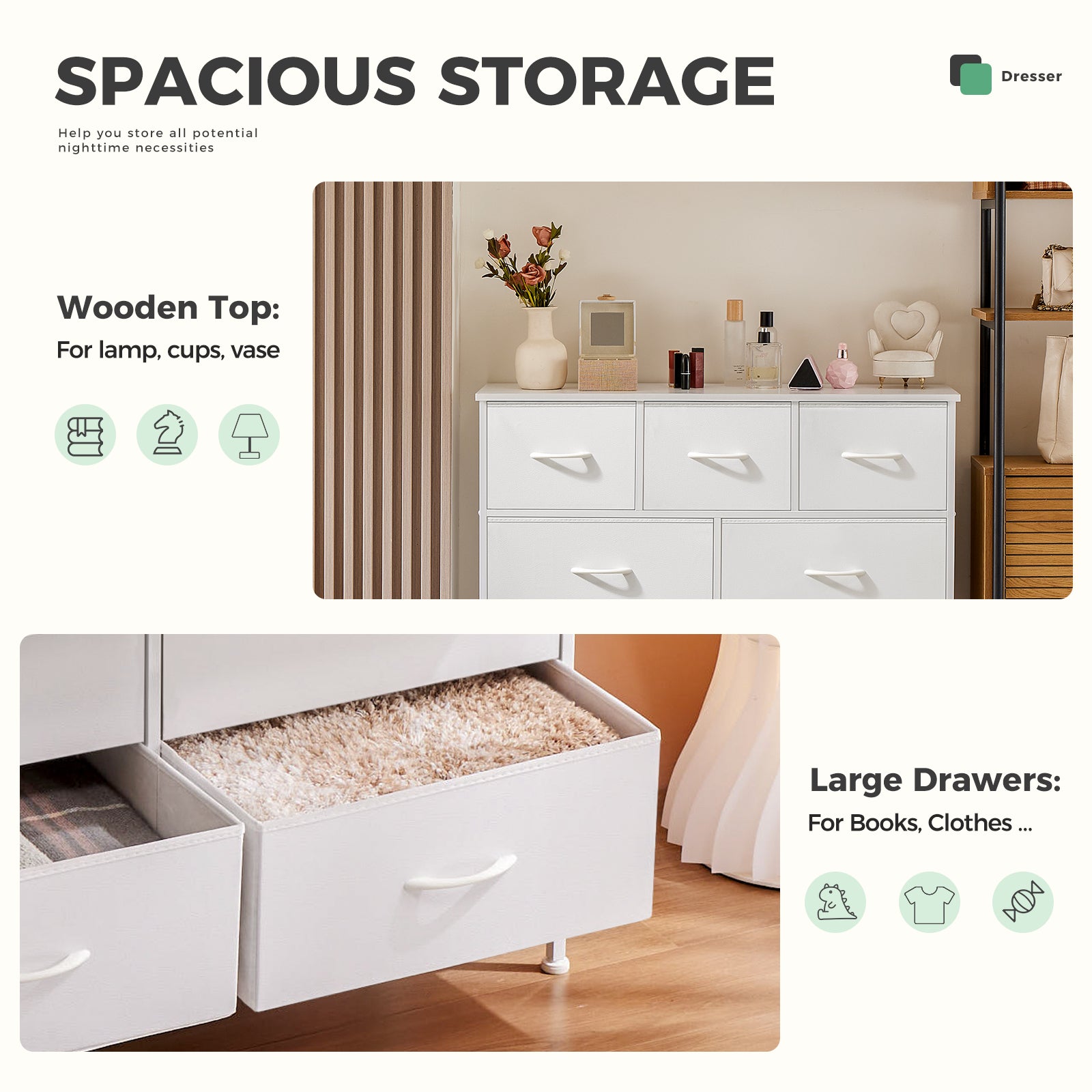 7 Storage Spaces, Assembled Wardrobe Lockers, Bedroom Furniture Lockers,White White Acacia Wood