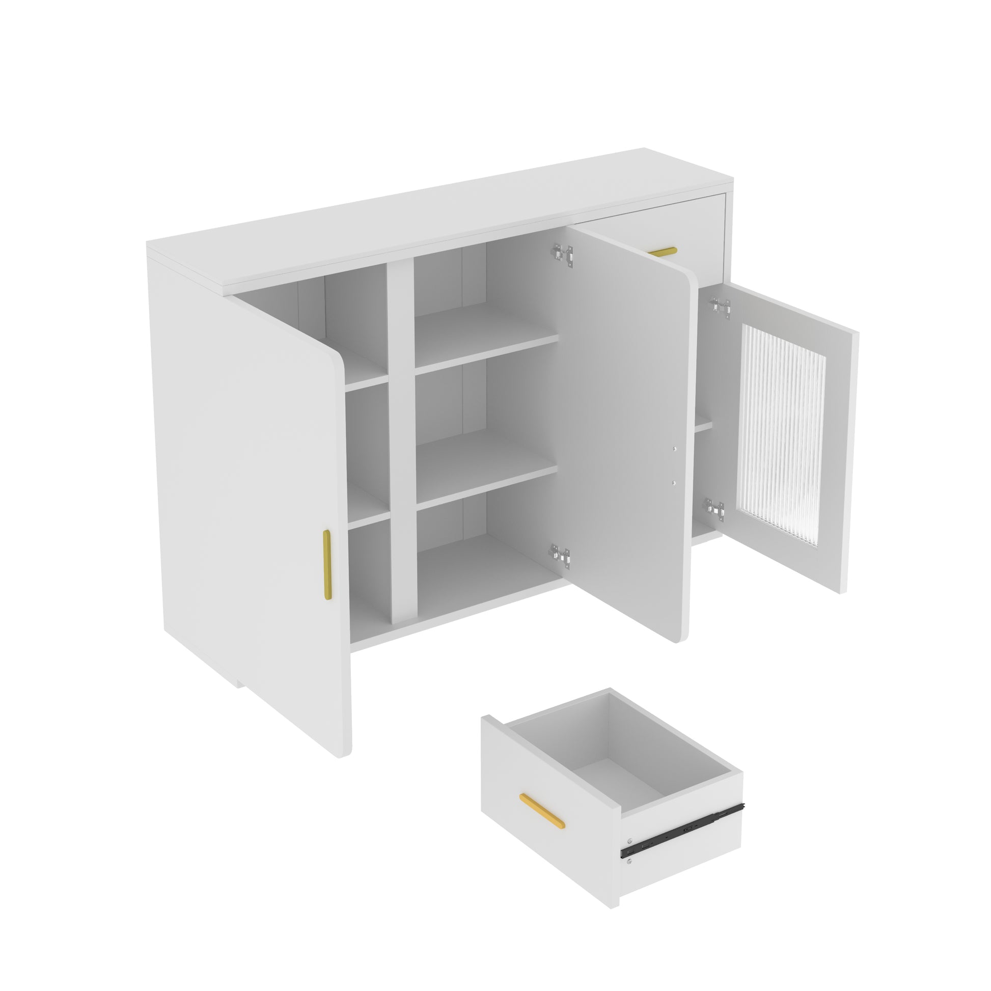 Contemporary Wood Storage Cabinet: Stylish Accent Buffet Sideboard With Doors For Versatile Use In Bedroom, Living Room, Kitchen & Hallway White Mdf