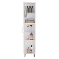 Laska 70" Tall Storage Cabinet Broom Closet With Broom Hangers,And Four Shelves White Particle Board