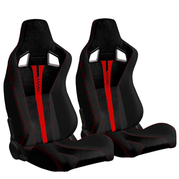 2Pc Universal Bucket Racing Seats Red Stitch Red Pvc Leather Reclinable Carbon Look Leather Back With Adjustor Slider Not Including Seat Bracket 1 Box Of 2 Pieces Black Red Foam Pvc