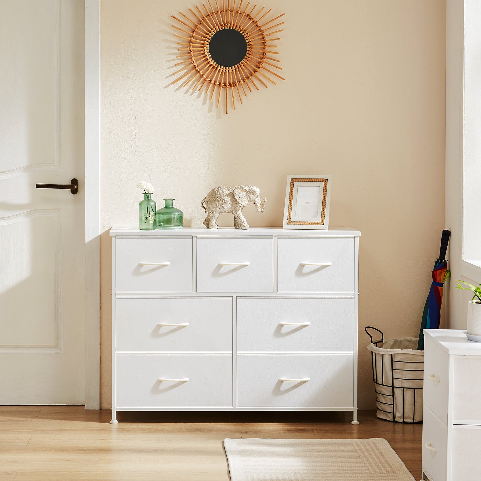 7 Storage Spaces, Assembled Wardrobe Lockers, Bedroom Furniture Lockers,White White Acacia Wood