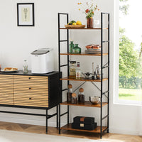 5 Shelves, Home Office And Living Room, Multifunctional Display Stand For Books, Brown Brown Metal & Wood