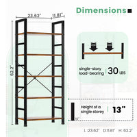 5 Shelves, Home Office And Living Room, Multifunctional Display Stand For Books, Brown Brown Metal & Wood