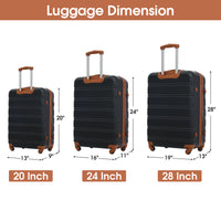 3 Piece Luggage Set Hardside Spinner Suitcase With Tsa Lock 20" 24" 28" Available Antique Black Abs