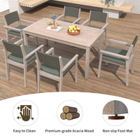 Outdoor Dining Set Patio Dining Table And Chairs With Rattan Backrest And Removable Cushions For Patio And Backyard, White Washed Yes White Washed Water Resistant Frame Water Resistant Cushion Garden & Outdoor Sectional Seating Groups Foam Acacia Wood