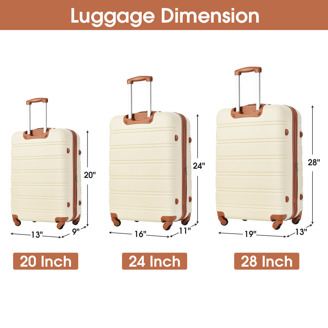 3 Piece Luggage Set Hardside Spinner Suitcase With Tsa Lock 20" 24" 28" Available Antique White Abs