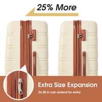 Hardshell Luggage Sets 2Pcs Bag Spinner Suitcase With Tsa Lock Lightweight 20" 24" Brown White Abs