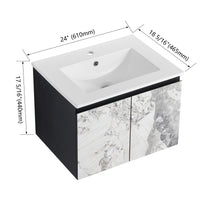 24'' Floating Wall Mounted Bathroom Vanity With Ceramics Sink & Soft Close Cabinet Door, Kd Package Black 2 Soft Close Doors Bathroom Wall Mounted Modern Plywood