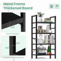 5 Shelves, Home Office And Living Room, Multifunctional Display Stand For Books, Black Black Metal & Wood