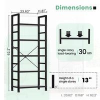 5 Shelves, Home Office And Living Room, Multifunctional Display Stand For Books, Black Black Metal & Wood