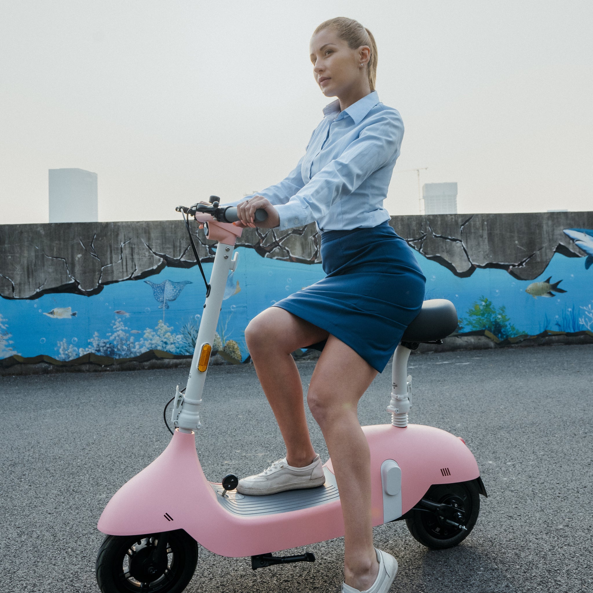 Electric Scooter With Foldable Seat W 35 Miles Operating Range & 15.5Mph Max Speed Pink Pink Aluminum