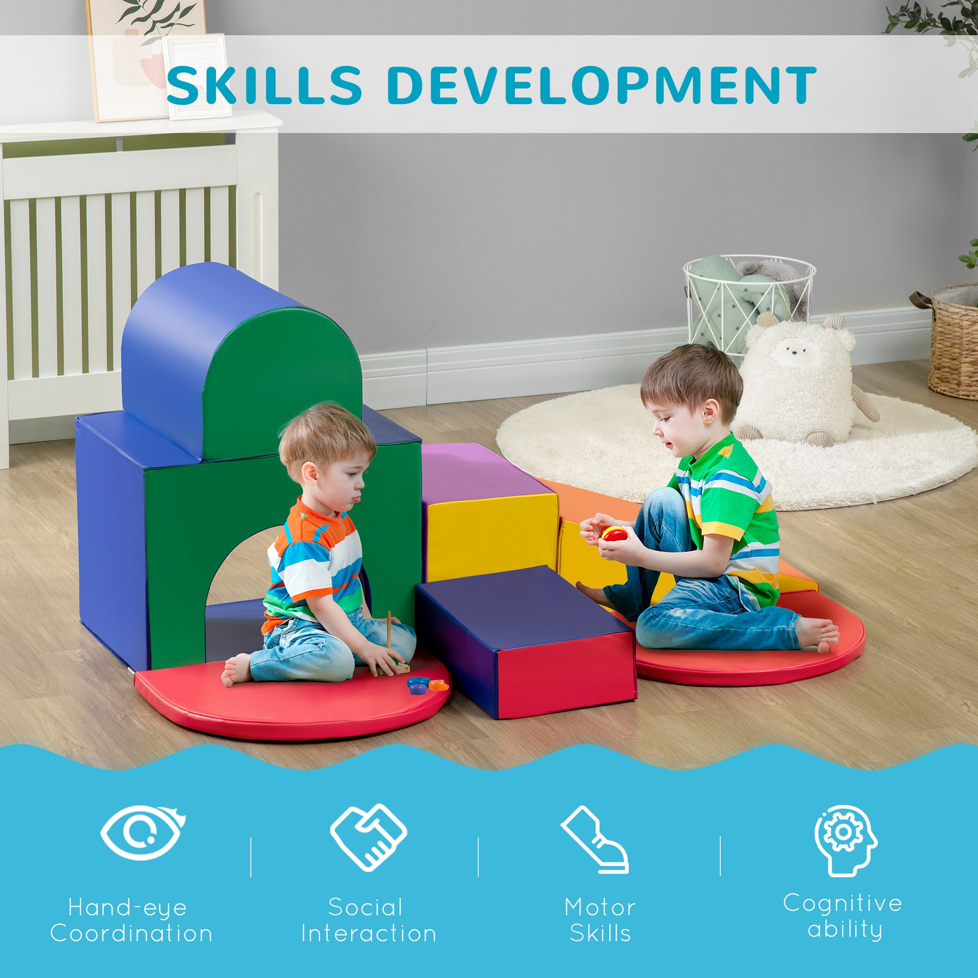 Qaba 7 Piece Baby Soft Play Equipment, Toddler Climber For Creativity And Shape Discovery, With Easy To Clean Surface, Climbing Toy For Toddlers, Multicolored Multicolor Pu