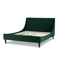 Aspen Vertical Tufted Modern Headboard Platform Bed Set, Queen, Evergreen Velvet Box Spring Not Required Queen Green Wood Foam Velvet Velvet