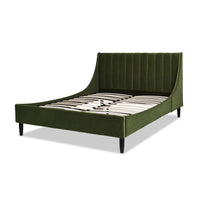 Aspen Vertical Tufted Modern Headboard Platform Bed Set, Queen, Olive Green Performance Velvet Box Spring Not Required Queen Olive Green Wood Foam Velvet Velvet