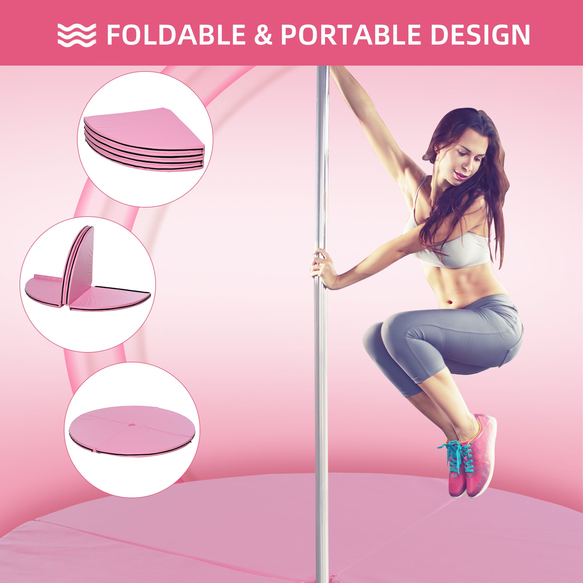 Soozier Pole Dance Mat, 2"T X 5'W Folding Pole Dance Mat For Home, Lightweight And Foldable, Pink Pink Pvc