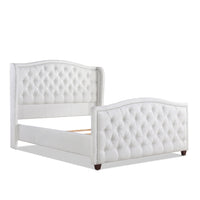 Marcella Upholstered Shelter Headboard Bed Set, Queen, Bright White Polyester Box Spring Required Queen White Wood Foam Polyester Polyester