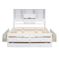 Queen Size Platform Bed With Storage Headboard And 8 Drawers, White Box Spring Not Required Queen White Wood Bedroom Bed Frame Solid Wood Mdf