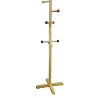 49.5" Tall Wooden Kids Standing Coat Rack, Natural Finish, 8 Colored Pegs Natural Wood