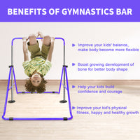 Multi Functional Adjustable Height Children'S Horizontal Gymnastic Bar With Bear Rings Purple Steel