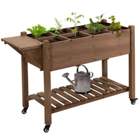 Outsunny Raised Garden Bed With 8 Grow Grids, Wooden Outdoor Plant Box Stand With Folding Side Table And Wheels, 49" X 21" X 34", For Vegetables, Flowers, Herbs, Brown Brown Wood