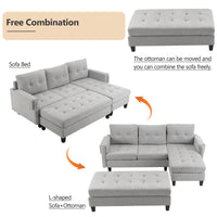 83.4" L Shaped Sofa Sectional Couch Sofa Bed With Two Usb Ports, A Movable Ottoman And A Reversible Chaise Lounge For Living Room, Grey Grey Foam Chenille 5 Seat