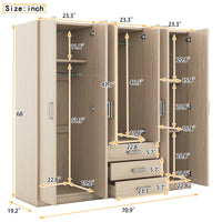 6 Doors Wooden Wardrobe Storage For Bedroom, With Big Drawers, Gray Brown Plywood