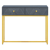 Modern Sleek Console Table Two Drawers With Stripe Design For Living Room And Entryway Grey Grey Mdf