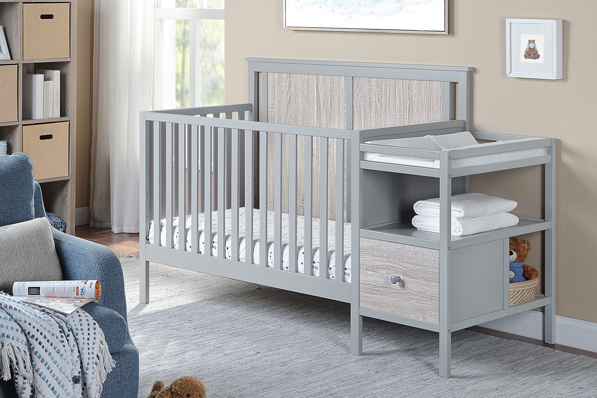 Connelly 4 In 1 Crib And Changer Combo Gray Rockport Gray Grey Wood