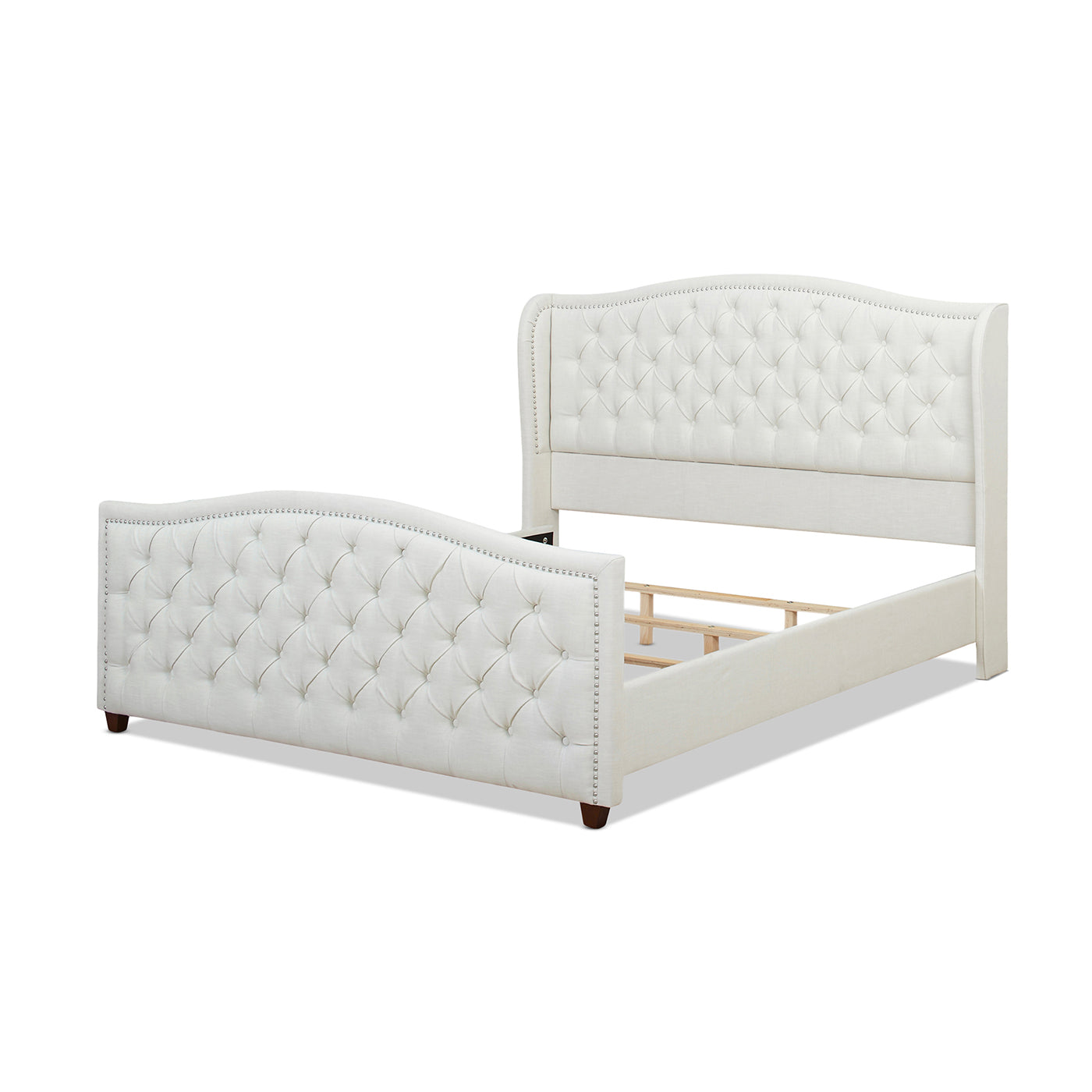 Marcella Upholstered Shelter Headboard Bed Set, California King, Antique White Polyester Box Spring Required California King Antique White Wood Foam Polyester Polyester