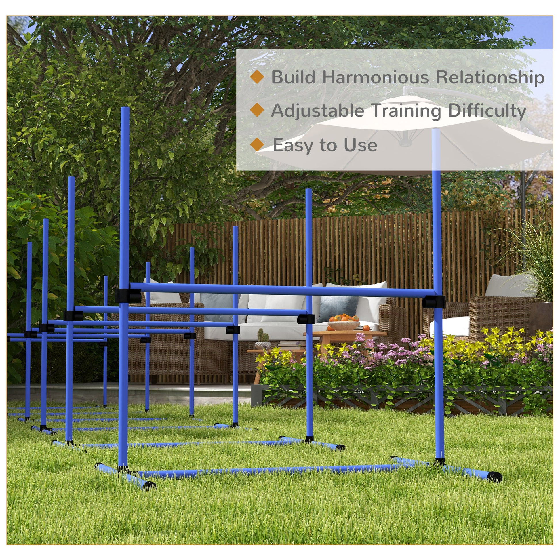 Pawhut 8 Piece Dog Agility Training Equipment For Dog Agility Course With Adjustable Height Jump Bars, Included Carry Bag, & Displacing Top Bar, Blue Blue Plastic