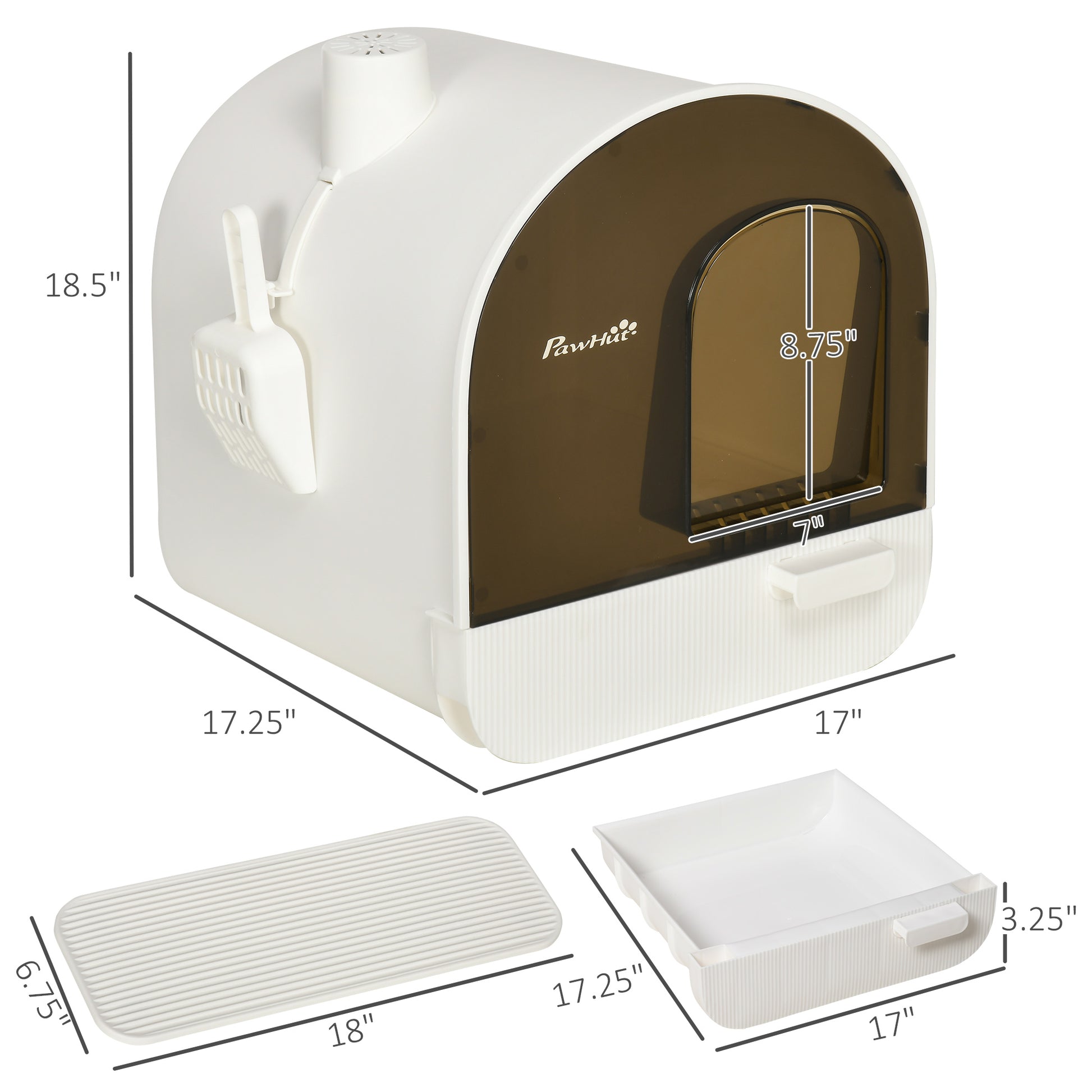 Pawhut Cat Litter Box With Lid, Covered Litter Box For Indoor Cats With Tray, Scoop, Filter, 17" X 17" X 18.5", White White Plastic