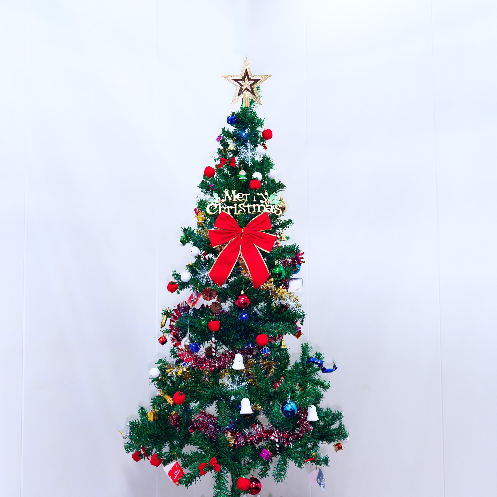 6Ft Artificial Christmas Tree With Led Energy Saving Lights, Including 195 Pendant Tree Skirts And Guardrails Green Art Deco Iron Plastic