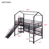 Twin Size House Metal Loft Bed With Iron Mesh Shelves And Slide,Black Black Metal